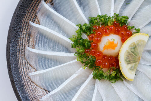 かわはぎの刺身のカロリーと栄養を紹介 脂肪分が少なく低カロリー 食 料理 オリーブオイルをひとまわし