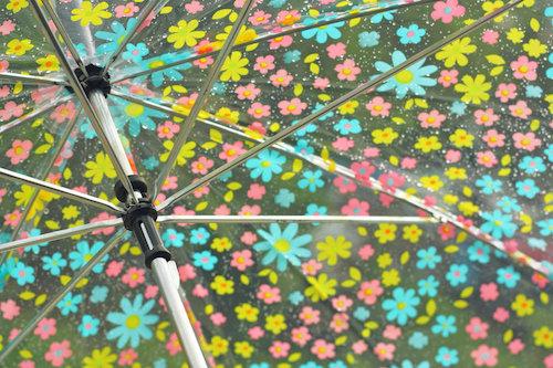 花の模様が付いたビニール傘の写真