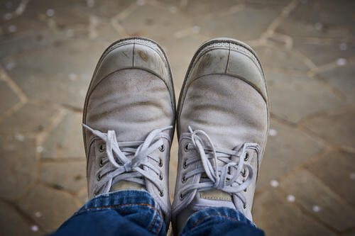 汚れた靴と足元の写真
