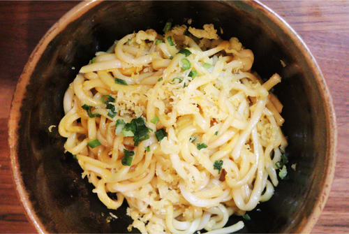 甘辛天かす釜玉うどん