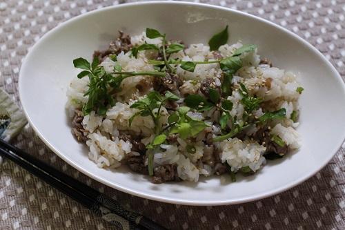 「クレソンと牛肉の混ぜごはん」