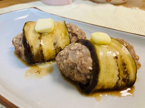 【なす巻き豆腐バーグのポン酢バター】満足度の高いロカボ料理！