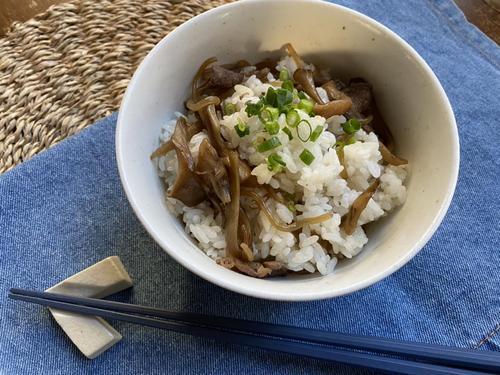 「舞茸と牛肉の簡単混ぜごはん」